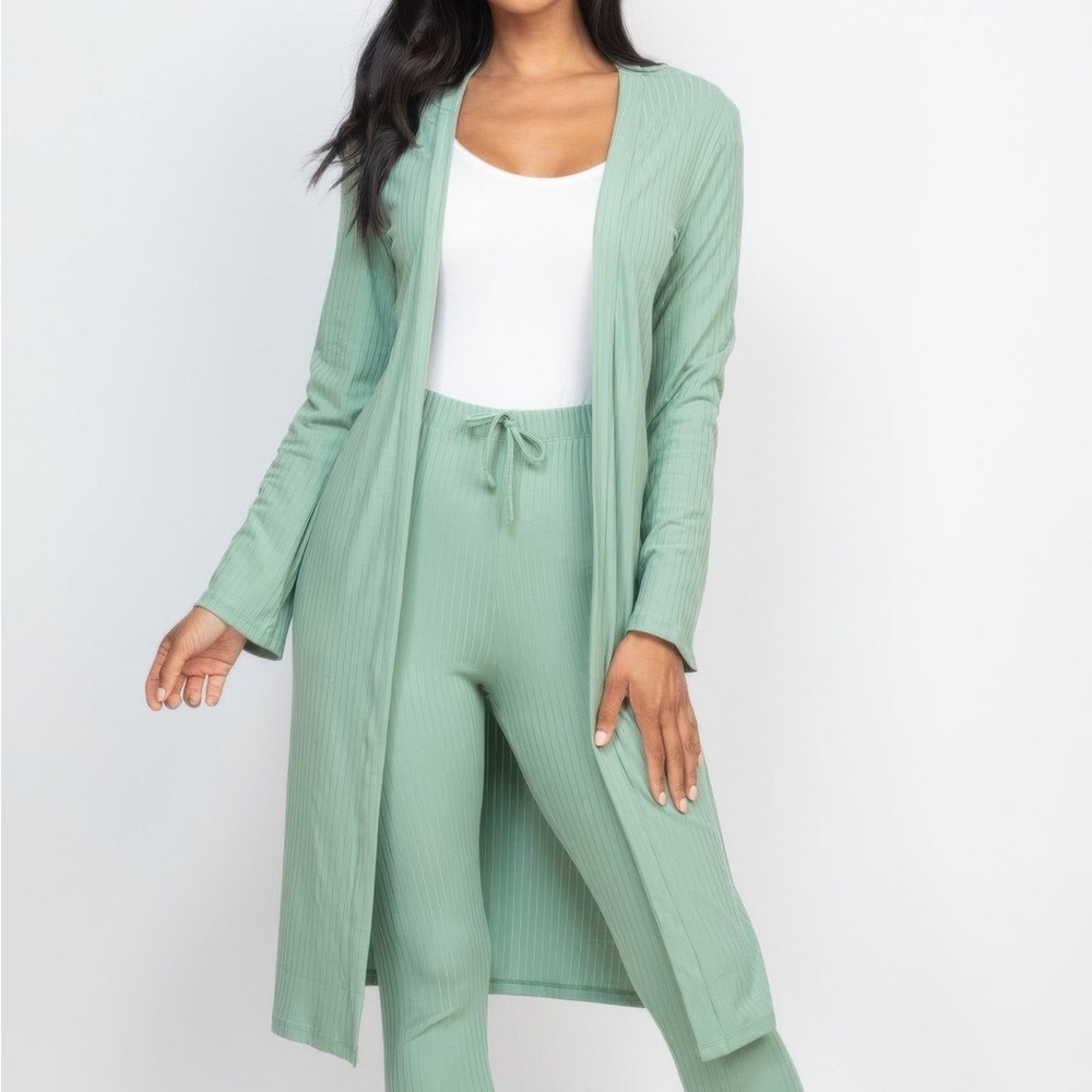 Ribbed Long Cardigan & Leggings Set